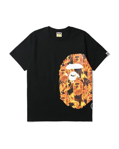 Áo Phông Bape Flame Side Big Ape Head Tee Màu Đen Họa Tiết Cam